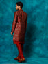 Vastramay Men's Red Jacquard Indo Western With Maroon Viscose Kurta Pant Set
